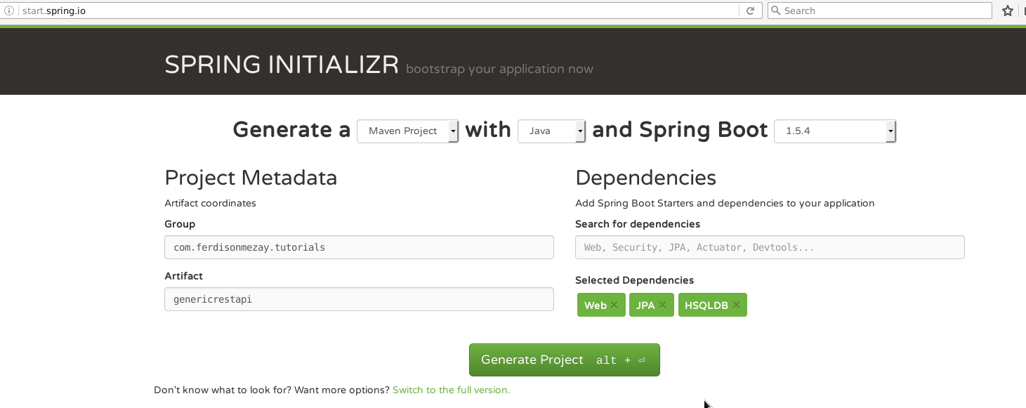 Spring Initializr Screenshot